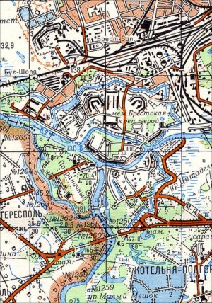 Brest-Litowsk in der sowjetischen topographischen Karte Abbildung 10: Brest-Litowsk in der sowjetischen topographischen Karte, Maßstab 1:50.000, Blatt N-34-144-G ????? (Brest), 1986.
