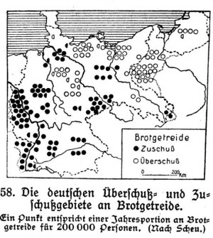 Die deutschen Überschuß- und Zuschussgebiete an Brotgetreide Abbildung 3: „Die deutschen Überschuß- und Zuschussgebiete an Brotgetreide“, aus: E. von Seydlitzsche Geographie für höhere Lehranstalten. 1. Heft: Das Deutsche Reich (1929:79)
