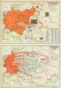 „Nationalsozialistische Judenverfolgung. Umsiedlungen in Ost-Mitteleuropa nach 1945“ Abb. 3: Die Welt im Spiegel der Geschichte, 15. Auflage, München 1966, S. 34: „Nationalsozialistische Judenverfolgung. Umsiedlungen in Ost-Mitteleuropa nach 1945“.