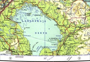 Kartenausschnitt aus der Karta Mira von 1967 Abbildung 8: Kartenausschnitt aus der Karta Mira von 1967: Die Städte Sestroreck und Salmi liegen falsch östlich des 30°- bzw. des 32°-Meridians.