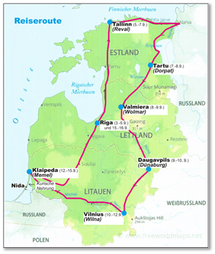 Route der Exkursion durch das Baltikum